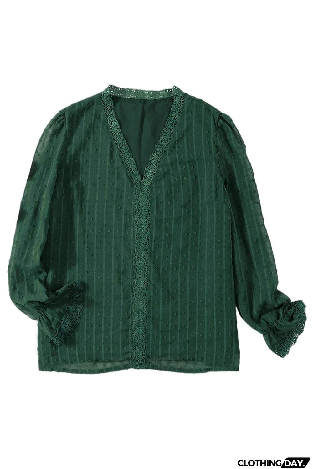 Elegant V-Neck Swiss Dot Lace Blouse