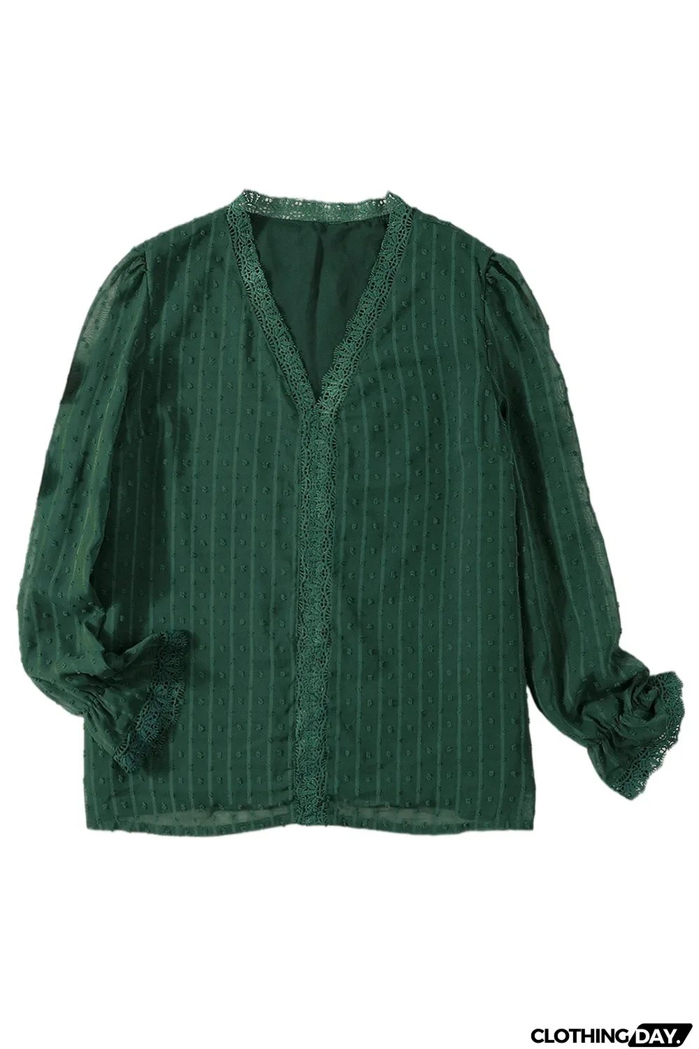 Elegant V-Neck Swiss Dot Lace Blouse