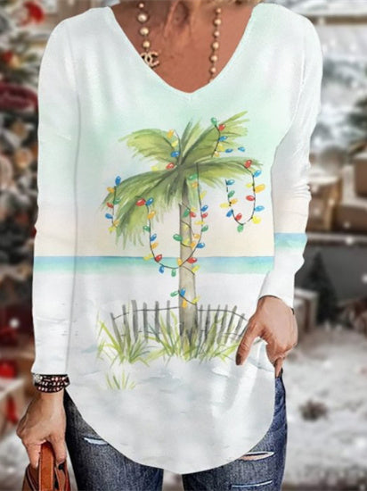 Women's Long Sleeve Scoop Neck Graphic Printed Tops