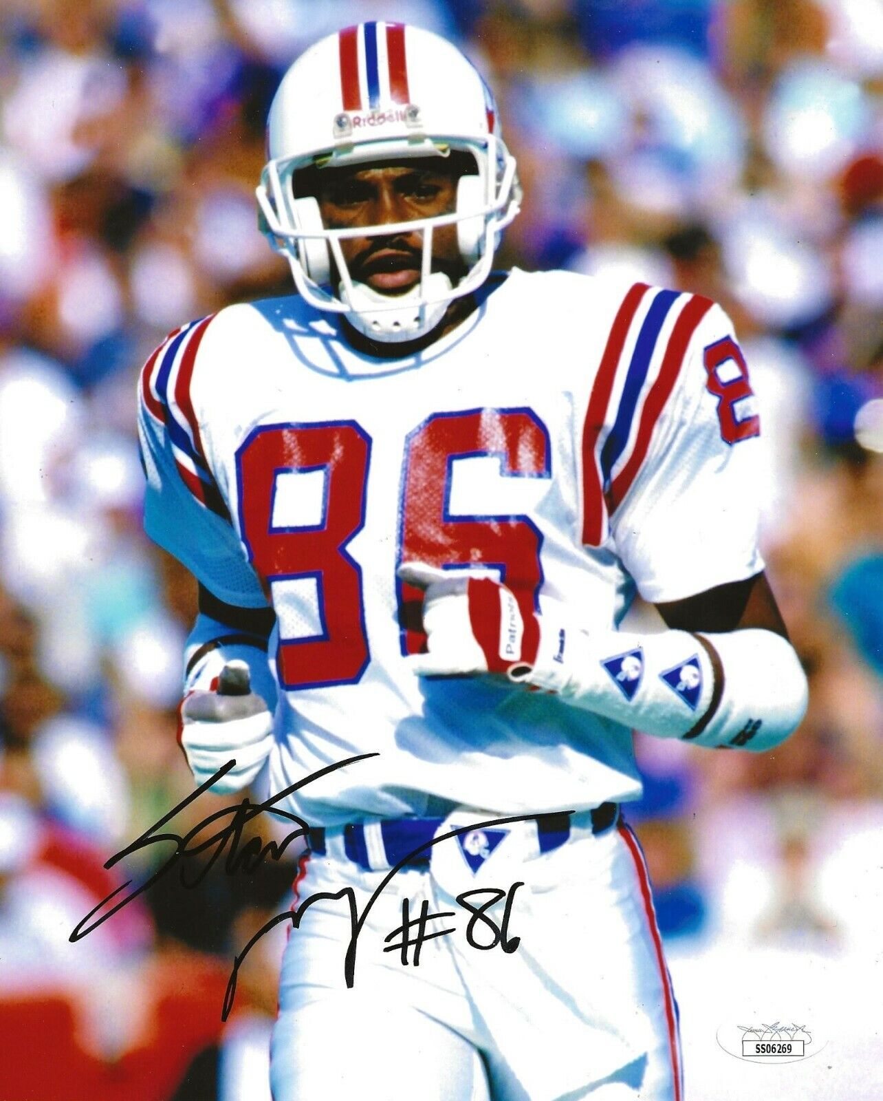 Stanley Morgan signed New England Patriots 8x10 Photo Poster painting autographed JSA