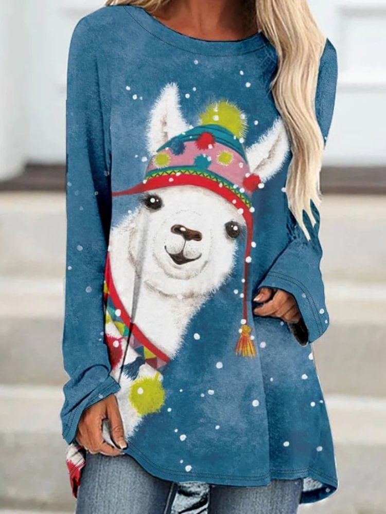 Comstylish Comstylish Comstylish Christmas Alpaca Print Casual Long Sleeve Tunic