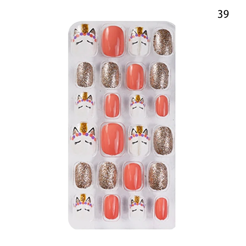 24PCS/box Children/adult Cartoon Candy Fake Nails Full Coverage Self-adhesive Nail Polish Cute Girl Manicure Decoration CL02