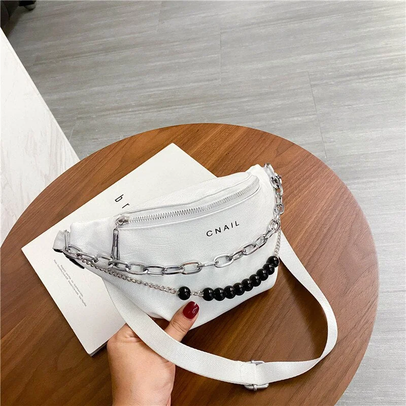 էѧӧܧ Silver Chain Design PU Leather Crossbody Bags For Women 2021 Shoulder Messenger Handbags Small Chest Bag Travel