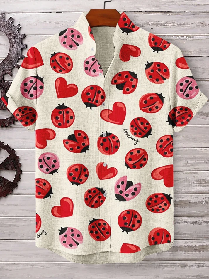 Men's Seven-Spotted Ladybug Vacations Art Print Casual Shirt