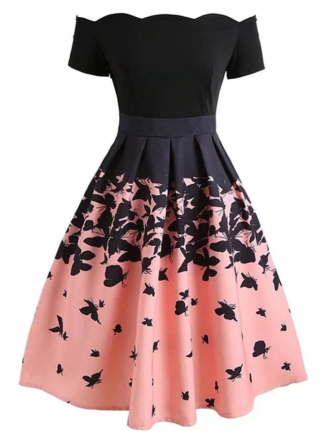 Women's A-Line Dress Knee Length Dress Short Sleeve Color Block Hot Elegant Blushing Pink Black Dresses