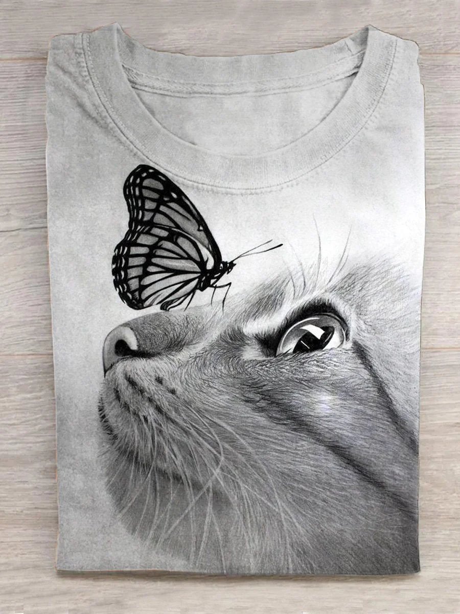 Eagerlys Cat  Art Print Casual T-Shirt Eagerlys