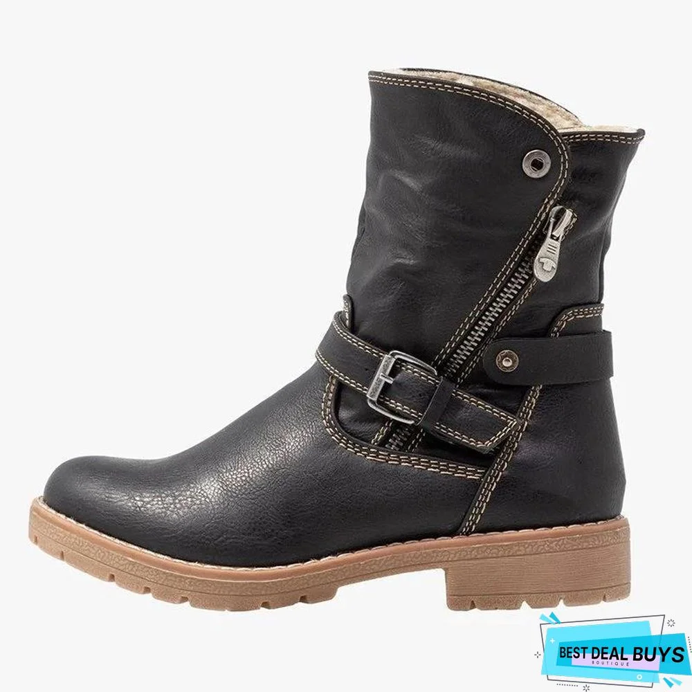 WOMENS LOW HEEL ZIPPER ANKLE SNOW BOOTS