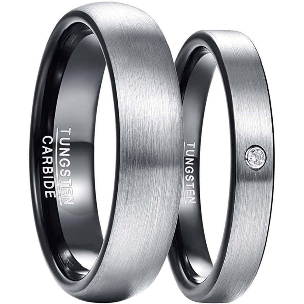 Mens Womens Duo Tone Black Matte Silver Tungsten Carbide Rings for Men Women Brushed Finish Couple Wedding Band Sets Comfort Fit Ring With 2mm 4mm 6mm 8mm 10mm 12mm