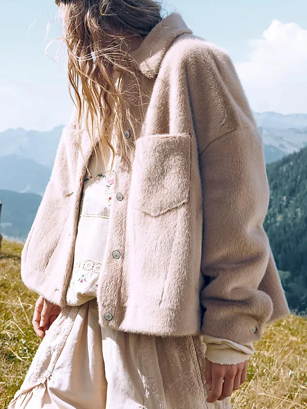 Comfortable Solid Color Simple Warm Ladies Jacket
