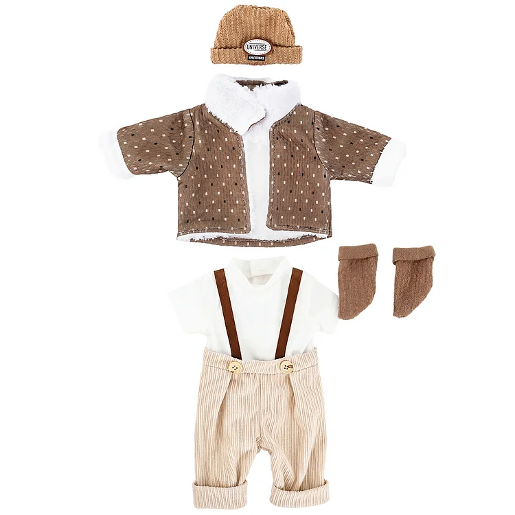 For 16"-18" Full Body Silicone Baby Doll Brown Fleece Jacket 4-pcs Set Accessories