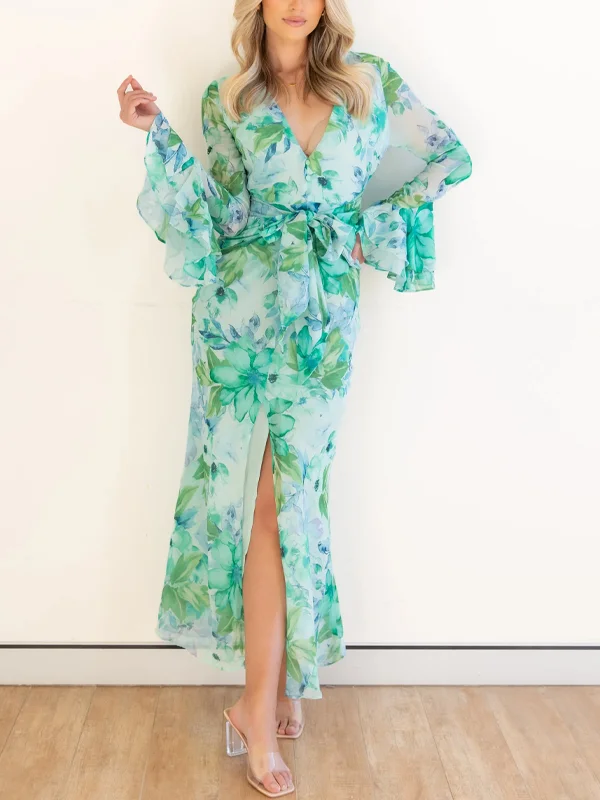 V-neck printed maxi dress
