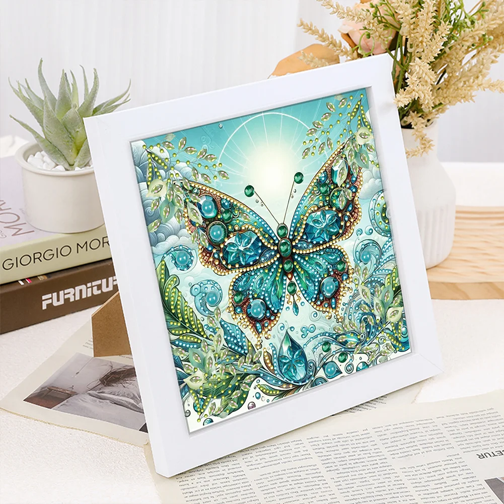 5D DIY Partial Special Shaped Drill Diamond Painting Kit Butterfly Decor(19.2*19.2cm)【With Frame】