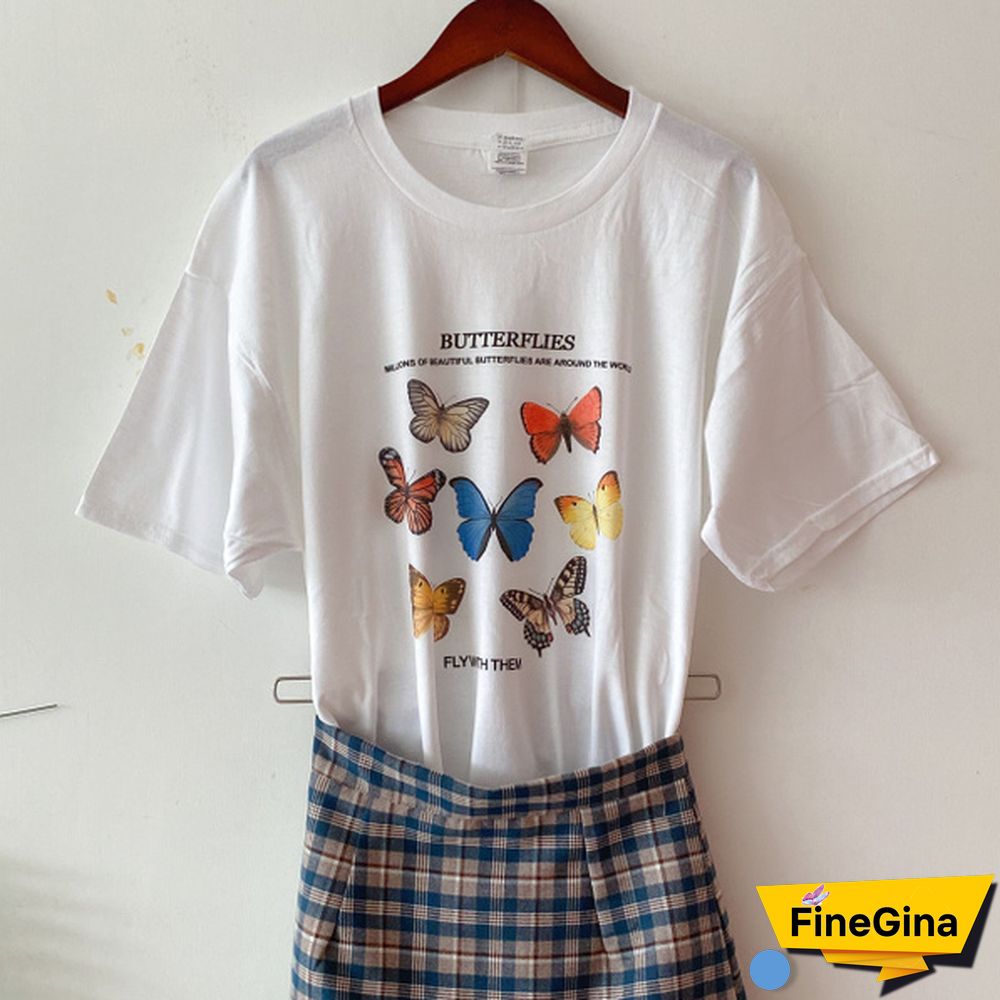 Butterfly Fly With Them Letter Graphic Tee Women T Shirt Khaki Begie T Shirt Women Tops Fashion Tees