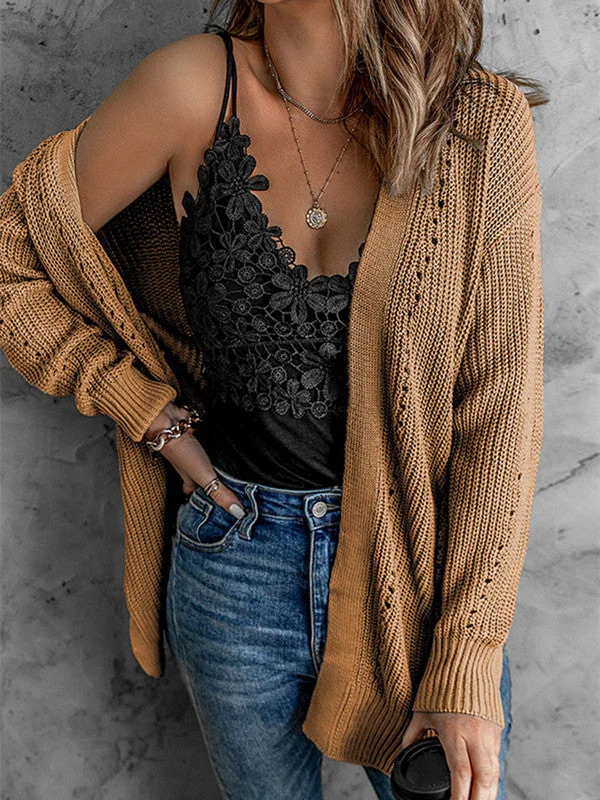 Hollow Out Knitted Side Split Cardigan