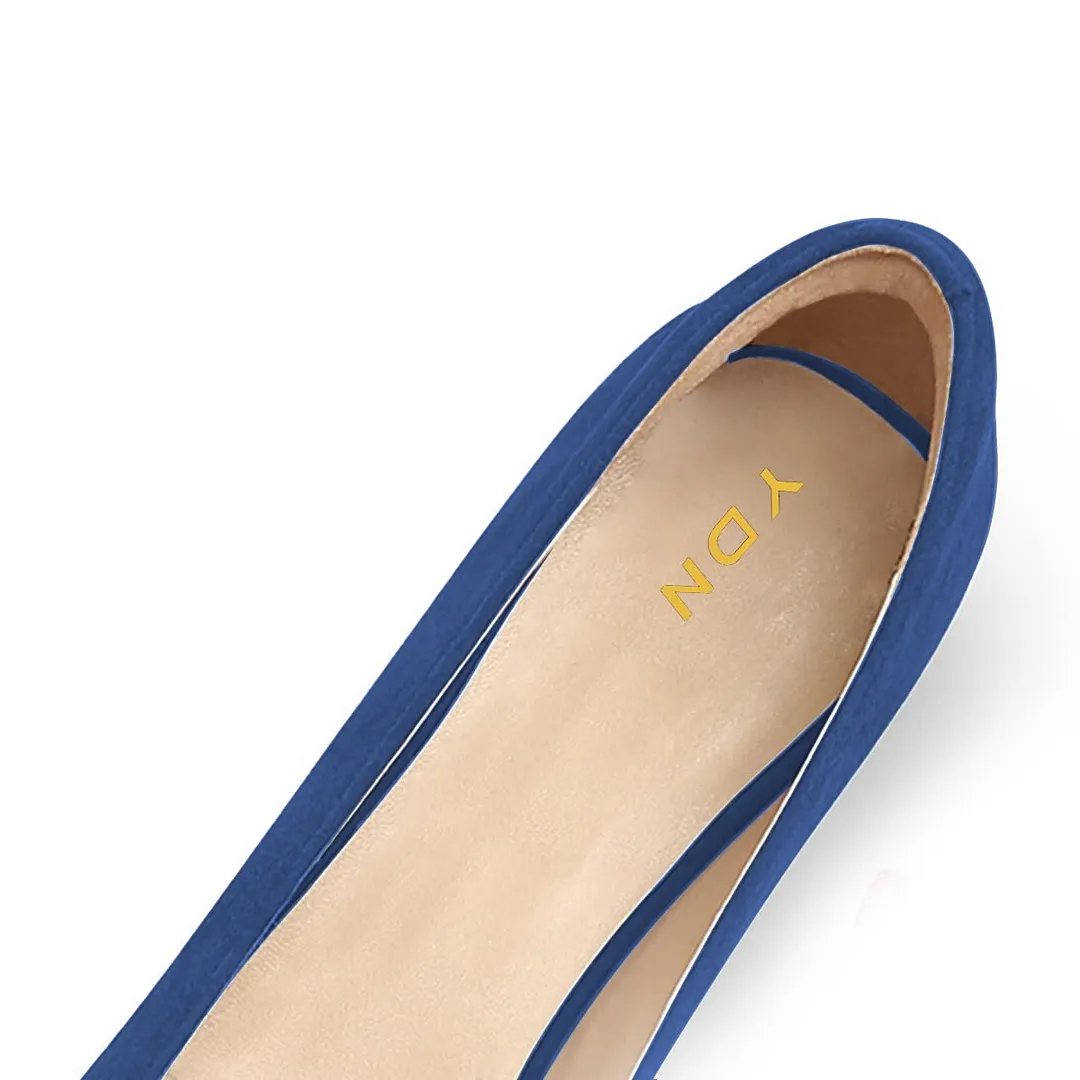 Dark Blue Vegan Suede Square Toe Tassel Block Heeled Loafers