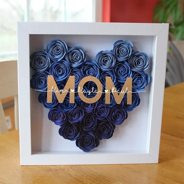 Mom Heart Shaped Monogram Flower Shadow Box Gift For Mothers