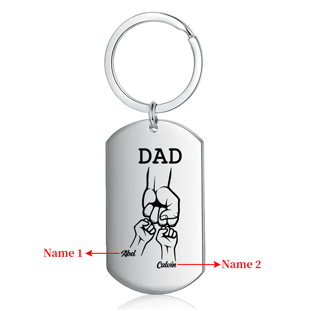 2 Names - Personalized Fist Pendant Keychain Gift Set - Customized Photo Special Gift for Dad