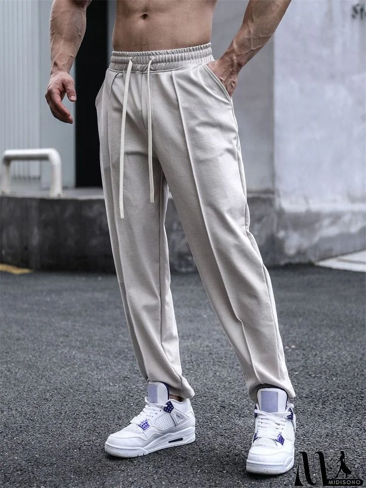 MidiSono - Men's Straight Leg Mid-Rise Drawstring Leisure Pants
