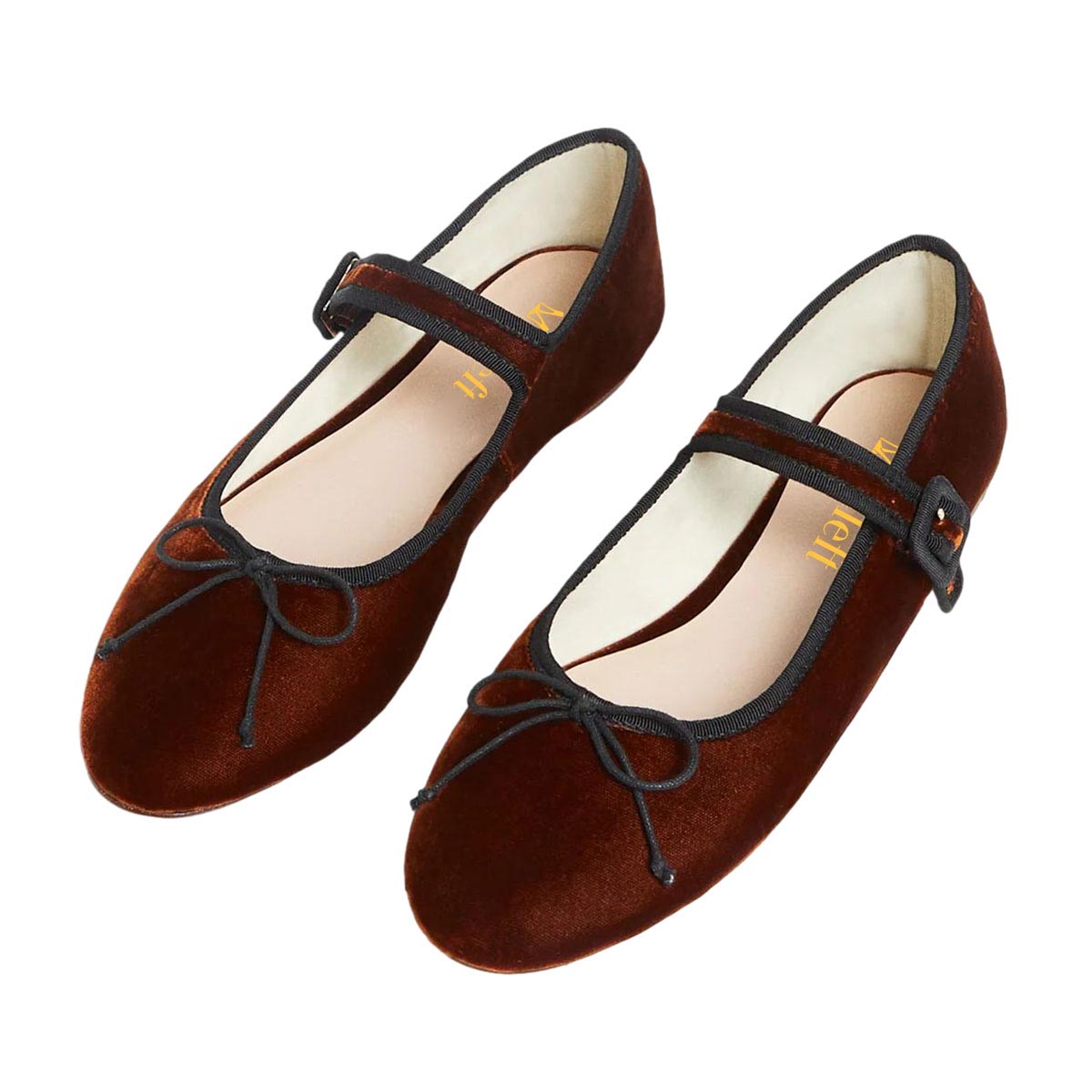Brown Slip-On Velvet Round Toe Bow Tie Buckle Strap Mary Jane Flats Nicepairs