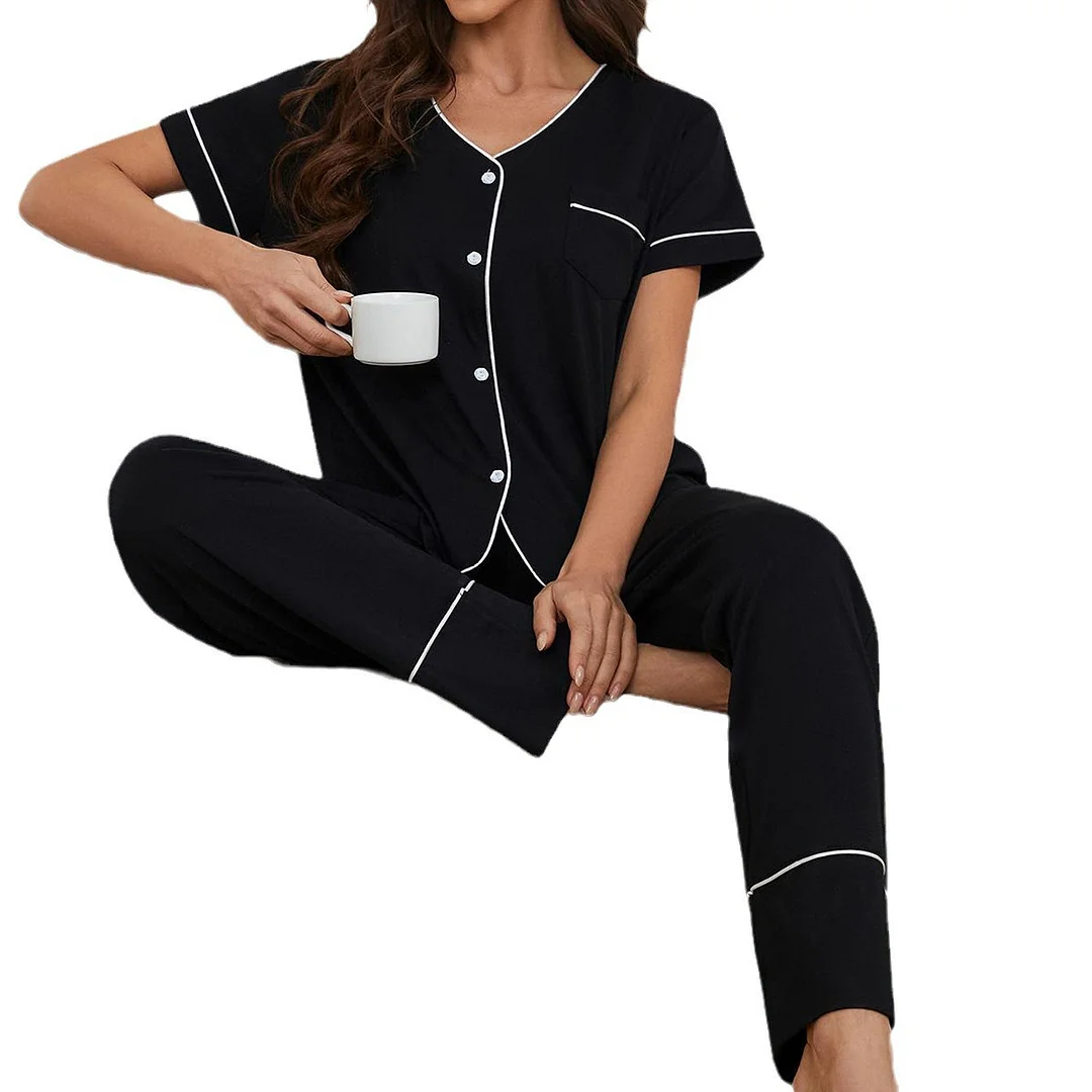 Woherb Woherb Size Pajamas Female Autumn XS-5XL Short Sleeve Pants Two Sets Of Home Clothes-Outfit Ideas
