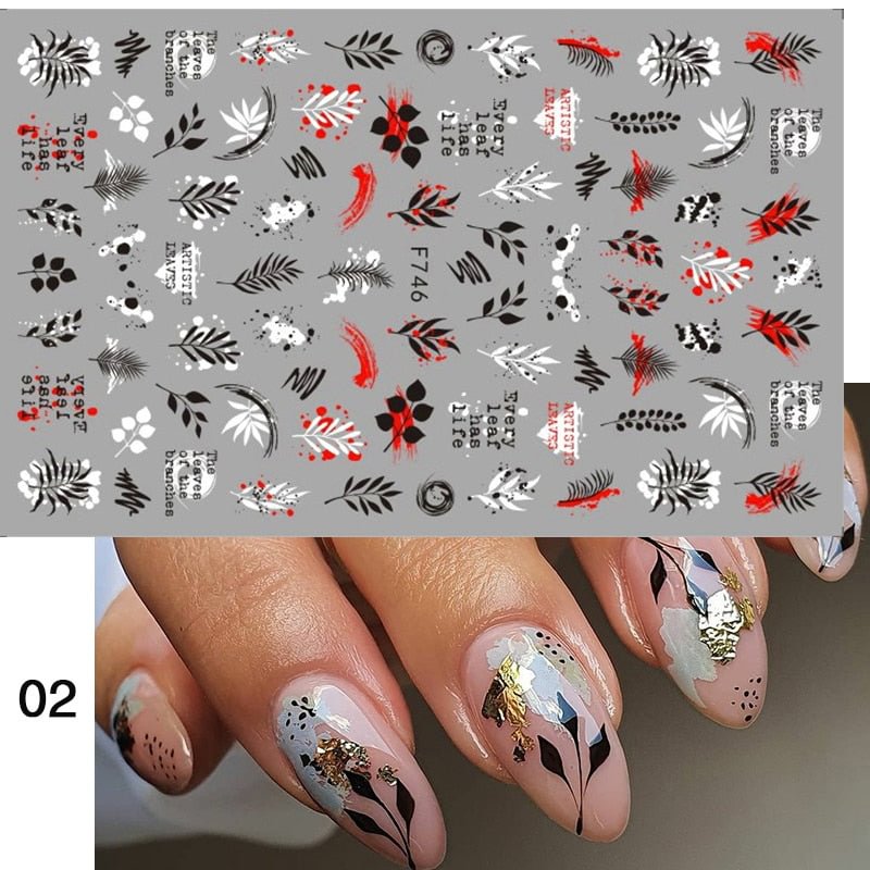 1PC Black White Butterfly 3D Nail Sticker Spring Summer Leaf Line Pattern Decals Slider For Nails DIY Nail Art Decoration Wraps