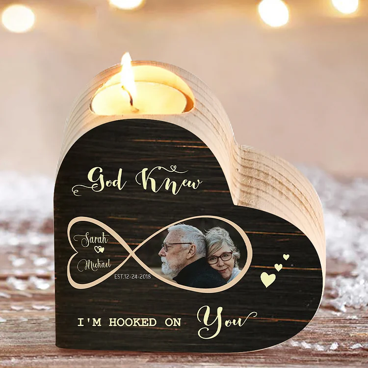Customized Infinity Love Couple Heart Candle Holder Engrave Photo Candlesticks Valentines Gift