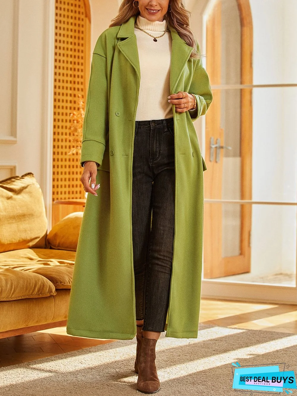 Plain Long Sleeve Buttoned Casual Outwear