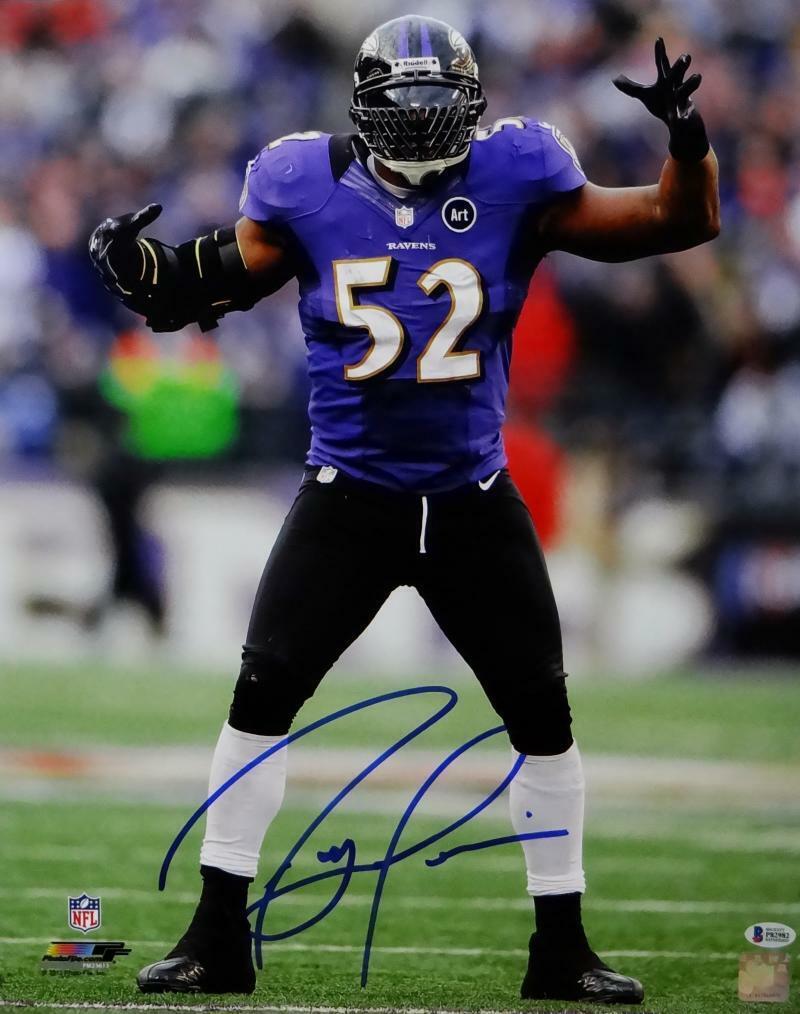 Ray Lewis Signed Ravens 16x20 PF In Purple Jersey Photo Poster painting - Beckett Auth *Blue