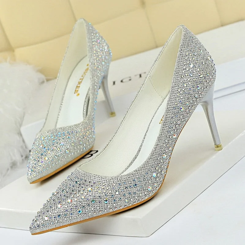 BIGTREE Shoes Rhinestone Woman Pumps Fashion Wedding Shoes Women Basic Pump Stiletto Heels 10cm 7cm Heeled Shoes High Heels