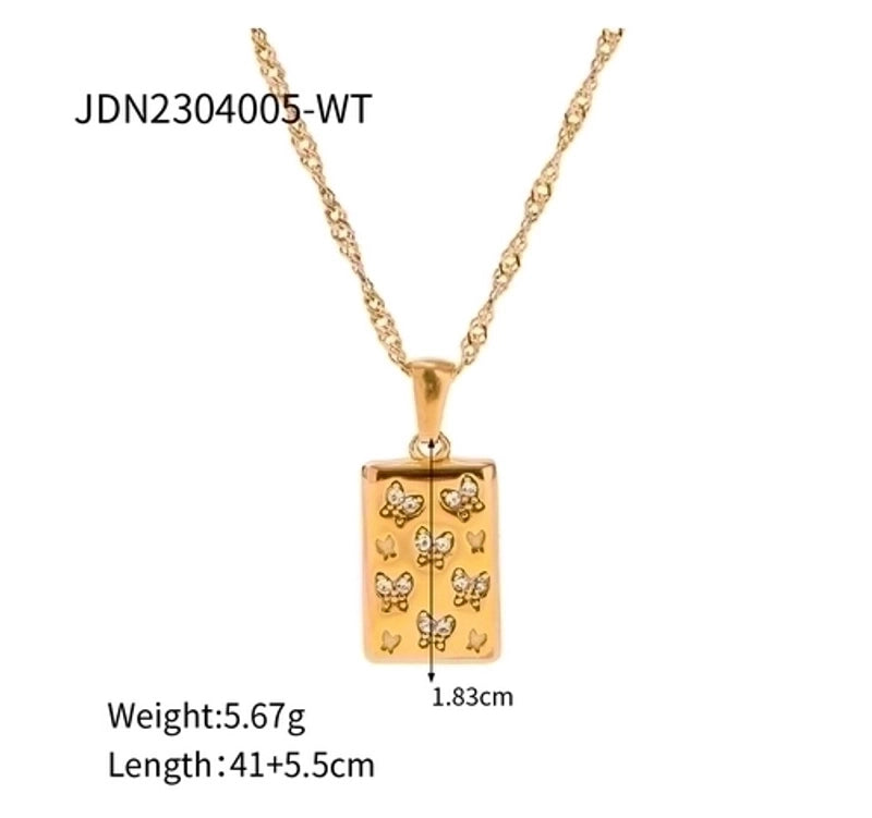 IG Style Butterfly 304 Stainless Steel Rhinestones 18K Gold Plated Inlay Earrings Necklace