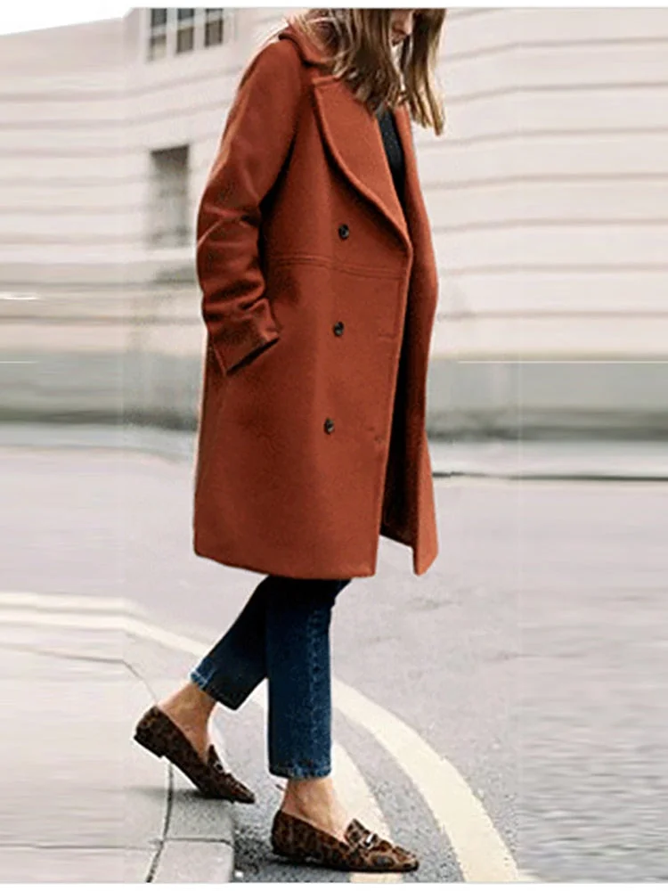 Thanksgiving Day Gifts Black Long Cardigan Women Coats Fashion Turn-Down Collar Wide-Waisted Wool Blends Jackets Winter Clothing 2023 Wool Coat