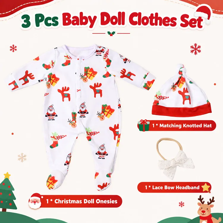Christmas Reindeer & Santa Onesie Set with Hat for 17&ndash;20" Baby Dolls