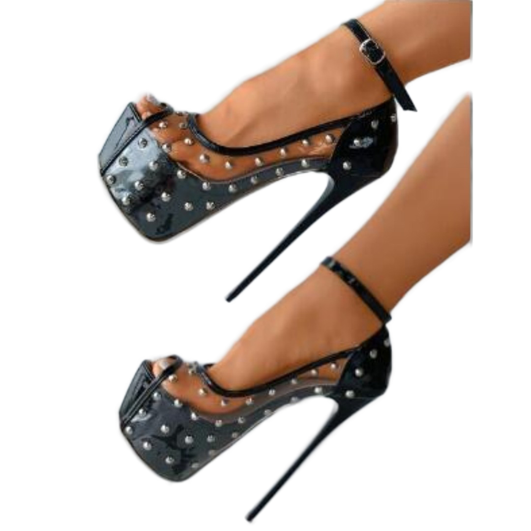 TAAFO Women's High Heels 18 Cm Peep Toe Pumps Show Banquet Shoes Ankle Buckle Shoes