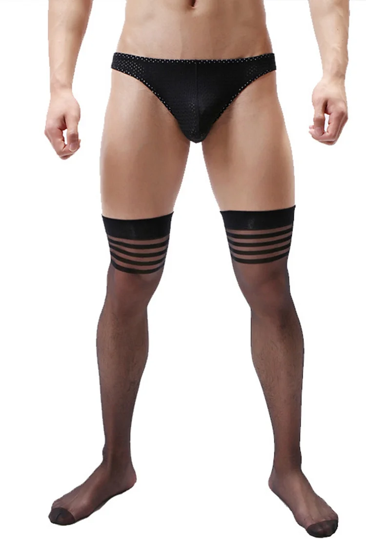 Unisex See Through Mesh Striped Thigh High Stockings