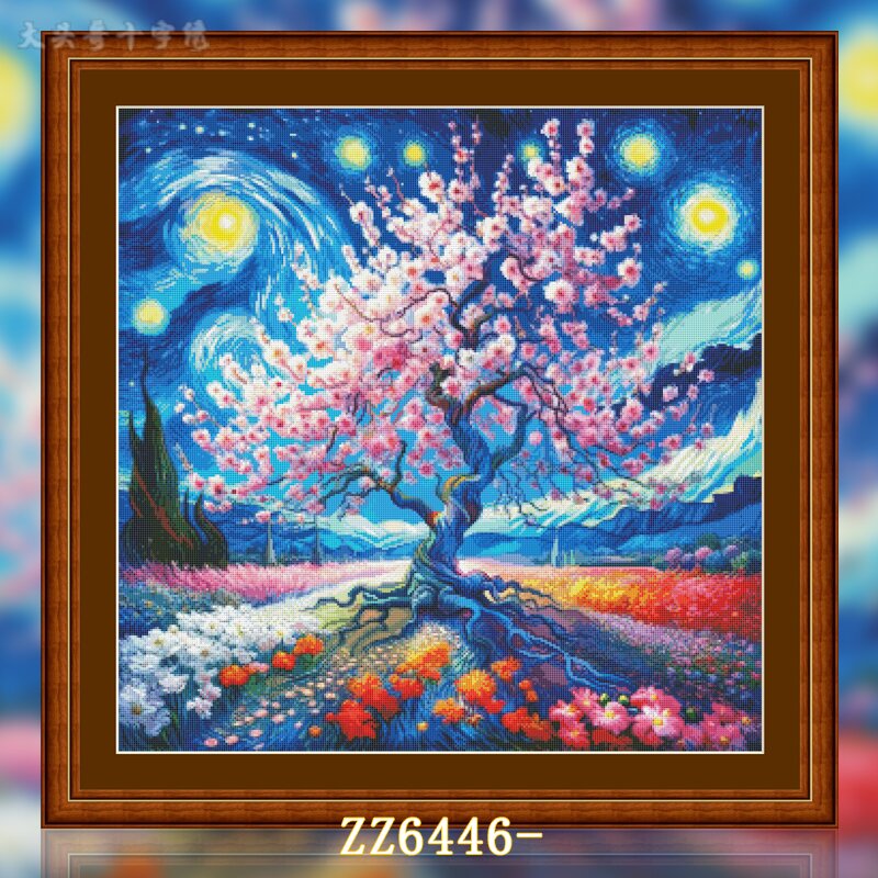[ZZ6446-Cherry Blossom Tree under the Stars] Painting Fairy Cross Stitch