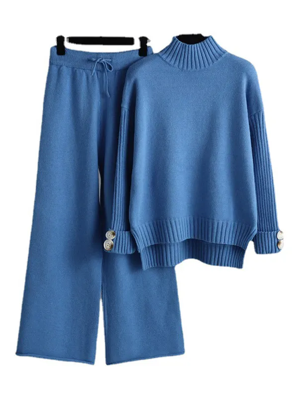 Beige Turtleneck Ribbed Long Sleeve Top and Jogging Pant Coord Set