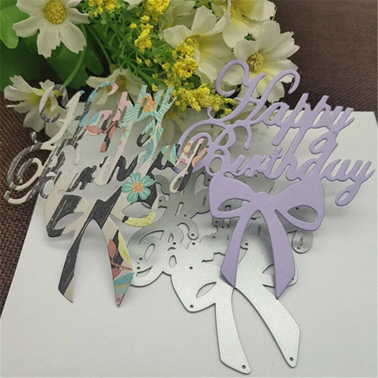 Happy birthday with bow Metal Cutting Dies Stencil Scrapbooking Photo Album Card Paper Embossing Craft DIY Die Cut