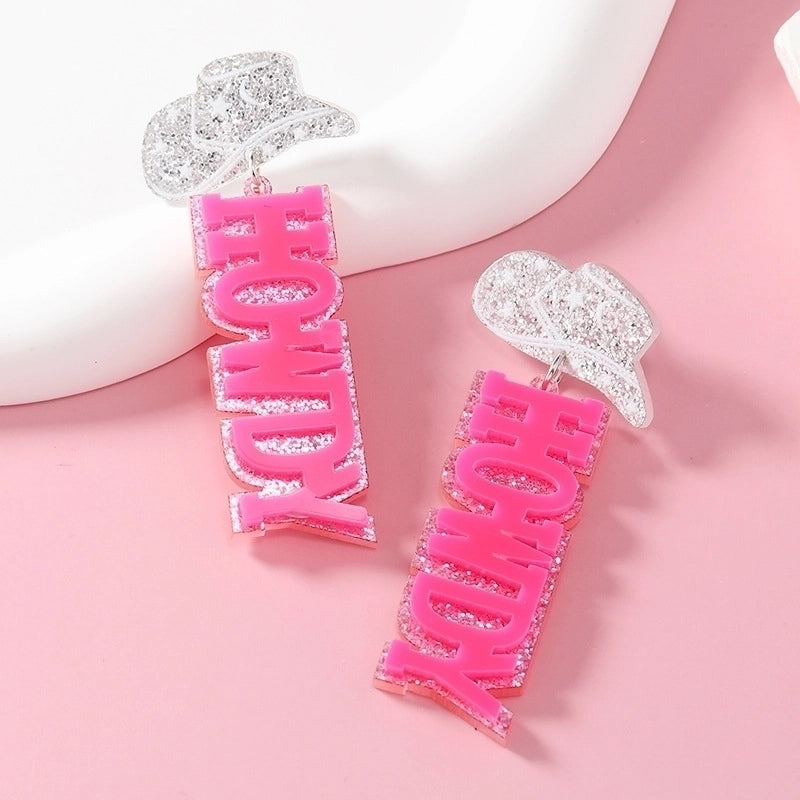 Autumn And Winter Colorful Cute Girl Acrylic Earrings Cowboy Hat Letter Earrings Earrings