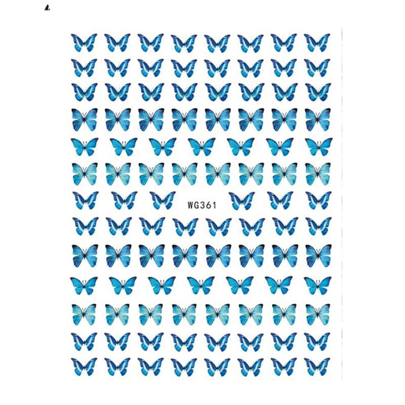 1pc Holographic Blue Nail Stickers Pink Colorful Butterfly Art Sticker With Adhesive DIY Extension Flowers Rose Nail Decoration