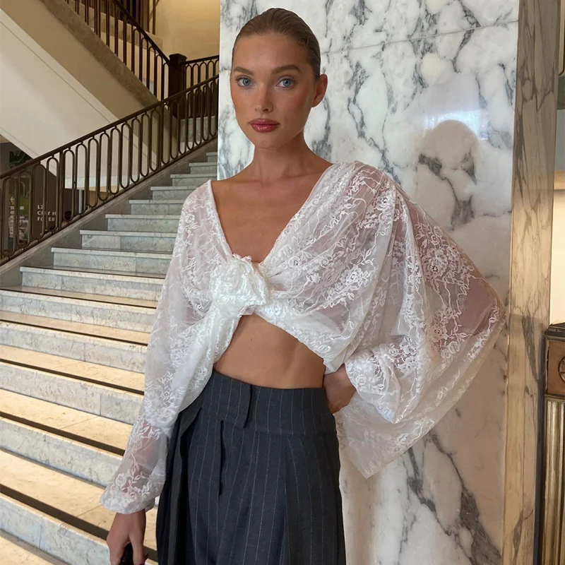 Uveng Uveng Winter Women's Sexy Fashion Temperament Lace Jacquard Perspective Long Sleeve Jacket Women