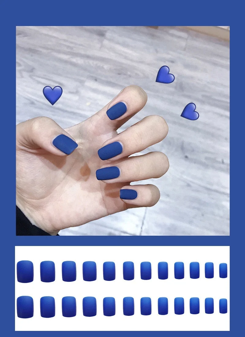 24pcs Dark Coffee Fake Nails Orange And Yellow Two-tone Matte Polish False Nail Patch Round Ballet Nail Tips Glue Wear Manicure-Nail Inspo