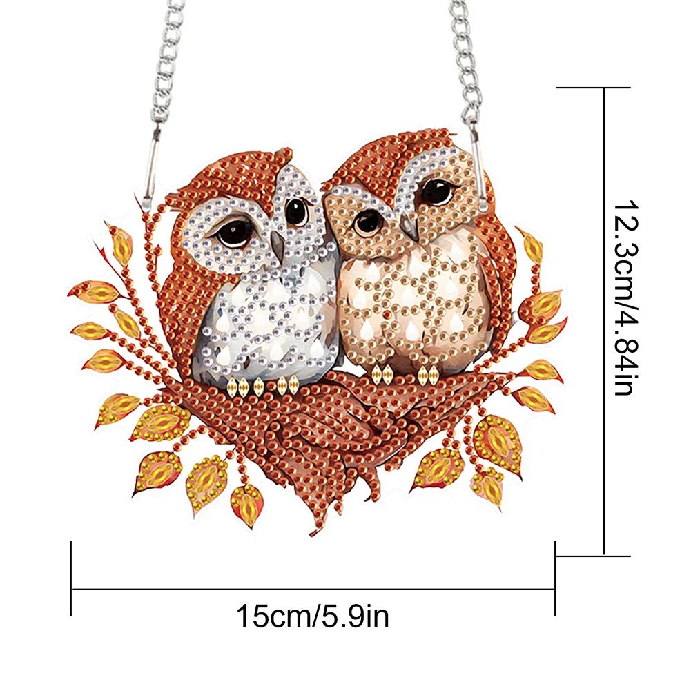 DIY Autumn Owl Special Shape Diamond Painting Hanging Pendant