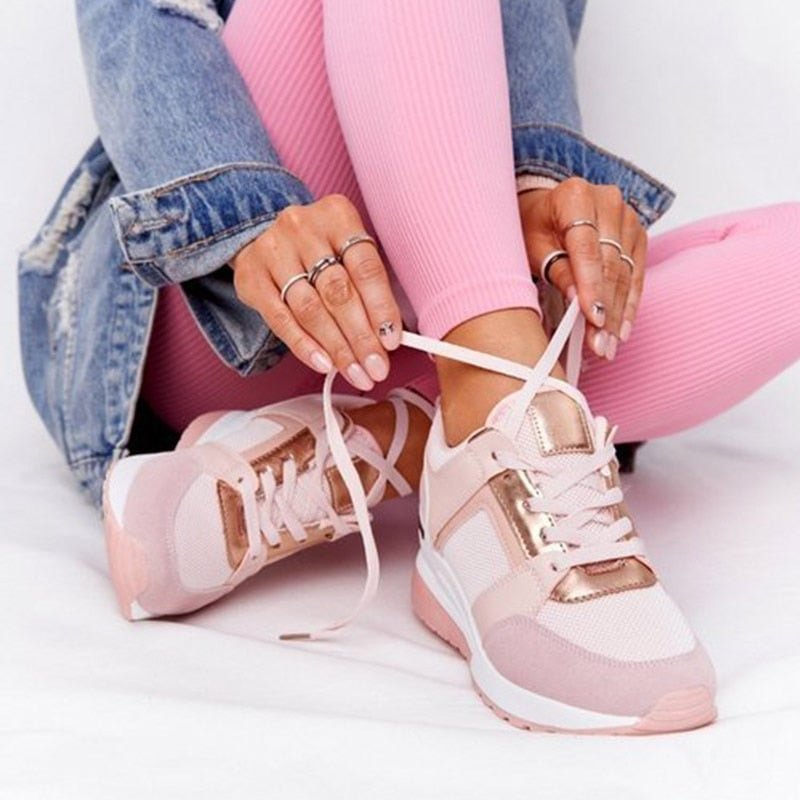 Summer Thick Bottom Sneakers For Women Wedge Sneakers Breathable Light Weight Sequined Shake Vulcanized Shoes Fashion Girls 2021