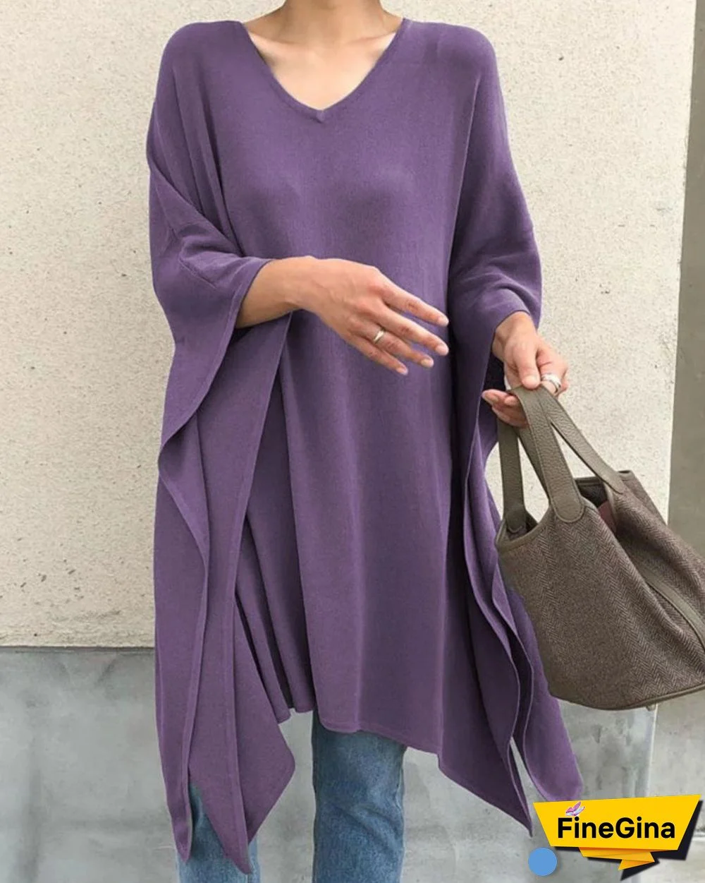 Solid Batwing Sleeve Women Casual Printed Shirt &Tops