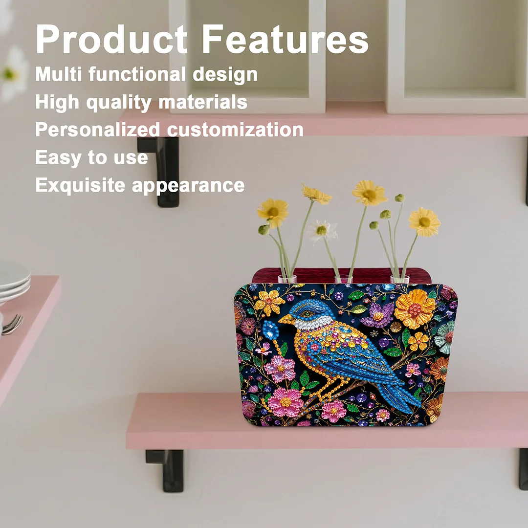 Bird DIY Flower Vase Wooden Double Sided Desktop Diamond Art Kit for Home Decor