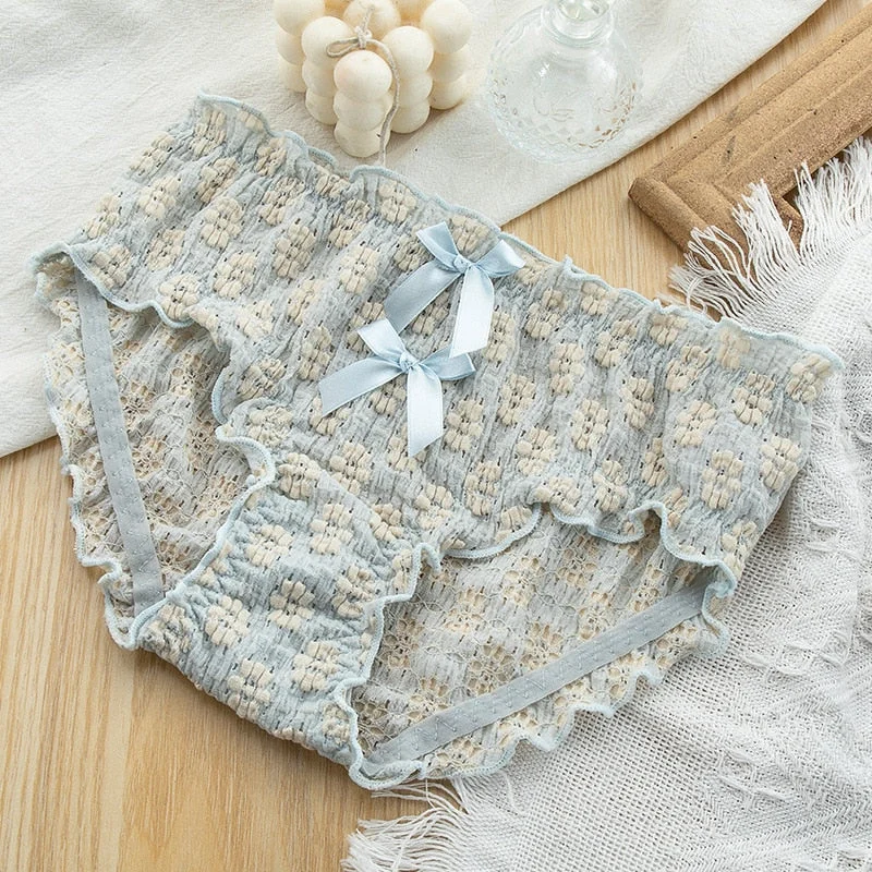 2021 New Japanese Underwear Women's Cotton Panties Sexy Lace Underpants Mid Waist Seamless Comfort Briefs Female Bow Lingerie