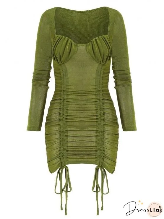 Cinched Ruched Bust Sheeny Bodycon Dress