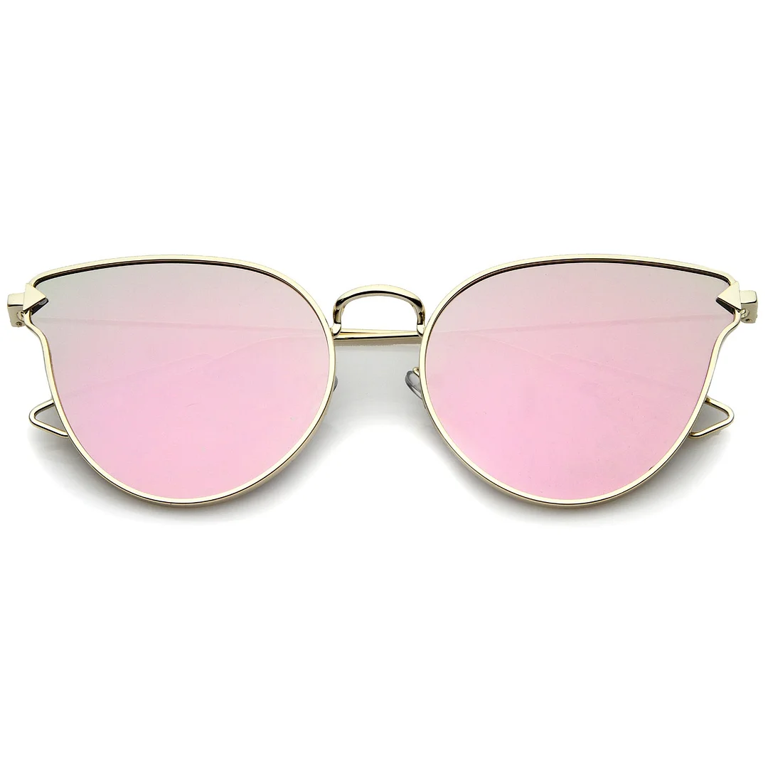 Women's Metal Frame Arrow Temples Color Mirror Flat Lens Cat Eye glasses 58mm