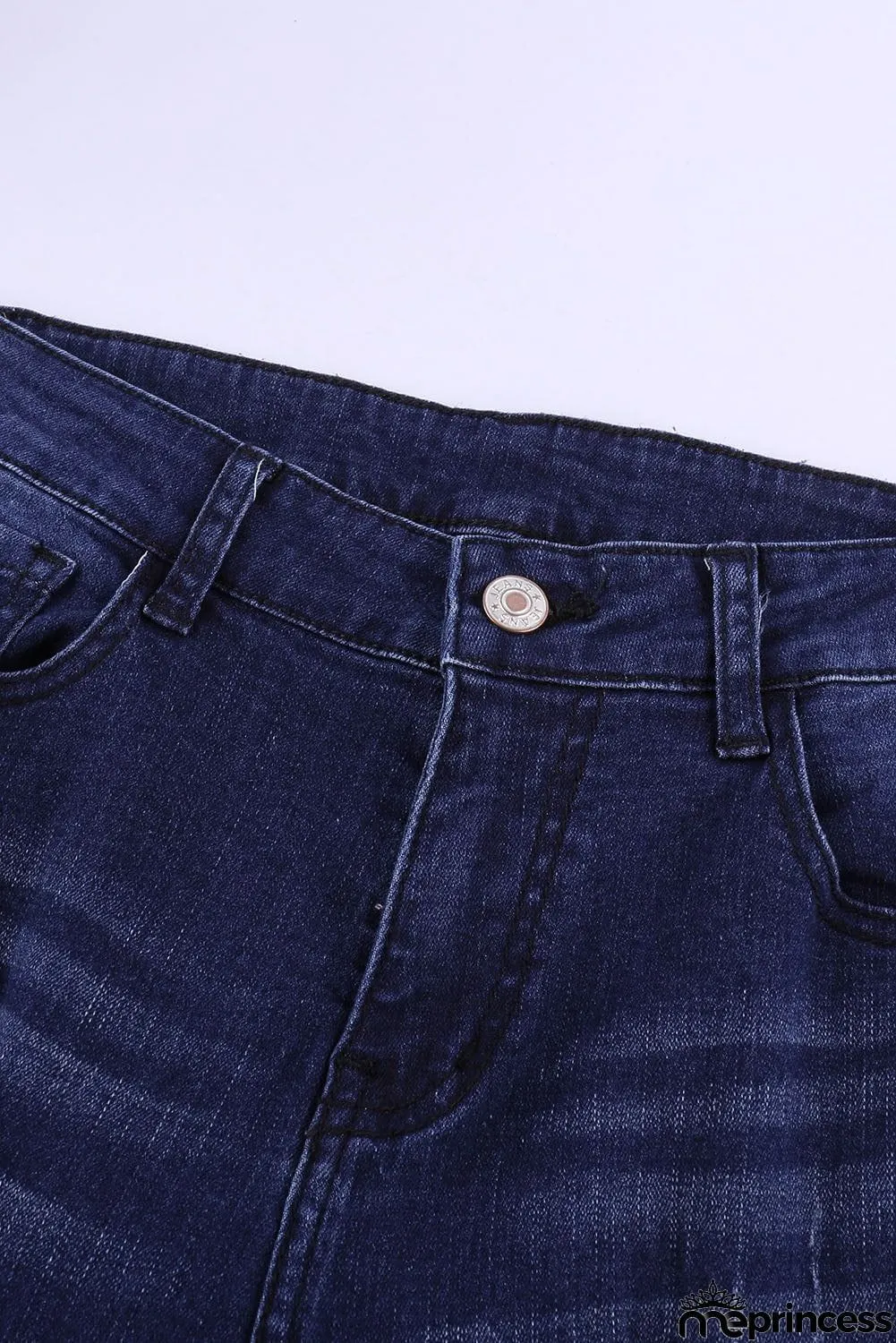 Dark Blue Distressed Patchwork Skinny Jeans