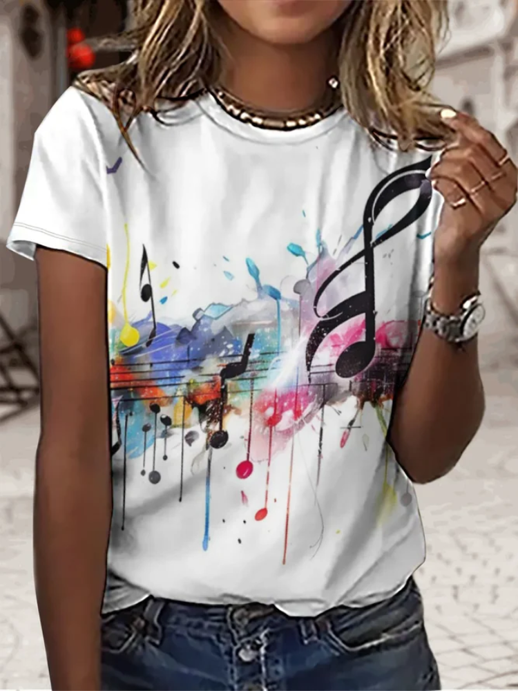 Women's Color Pentatonic notes Simple Crew Neck T-Shirt